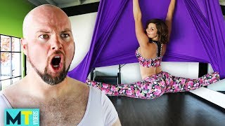 Men try aerial silks - aerial hammock sling Men try aerial silks - aerial hammock sling