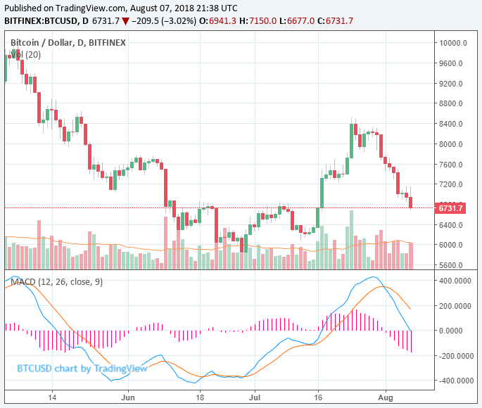 Newsflash: bitcoin price slips below crucial $6,800 support level Bitcoin price