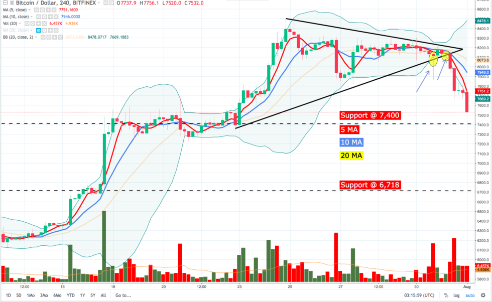 Bitcoin price analysis: bears take the bull by the horns The fire set by bulls appears to be extinguished as a lower high was notched on the weekly chart and a clear pattern of lower highs and lower lows can be seen on the 4-hour and hourly chart.