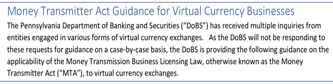 Money transmitter license not required for crypto businesses in pennsylvania Money transmitter license not required for crypto businesses in pennsylvania