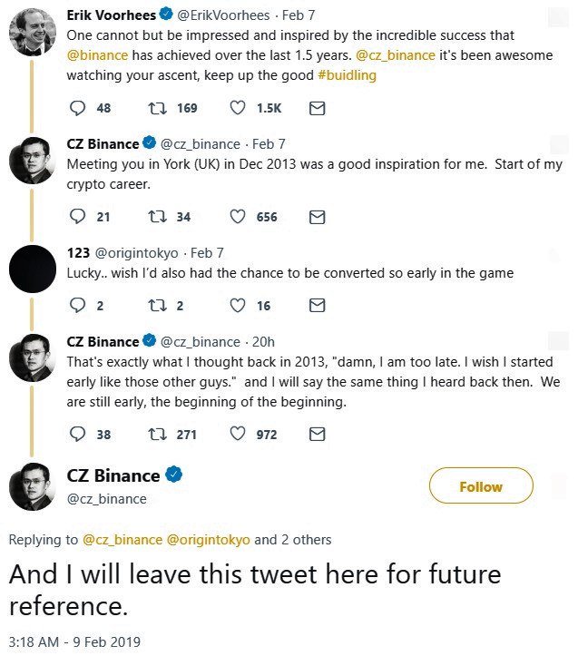 Binance ceo: ‘we’re still at the beginning of the beginning’ of bitcoin revolution Cz binance bitcoin beginning of the beginning twitter
