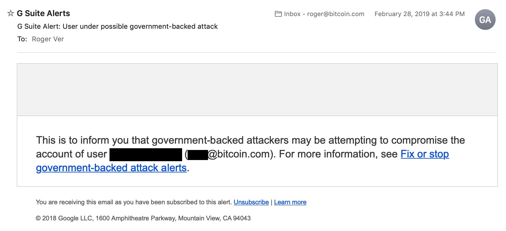 Are governments trying to attack roger ver’s bitcoin. Com? Bitcoin google warning