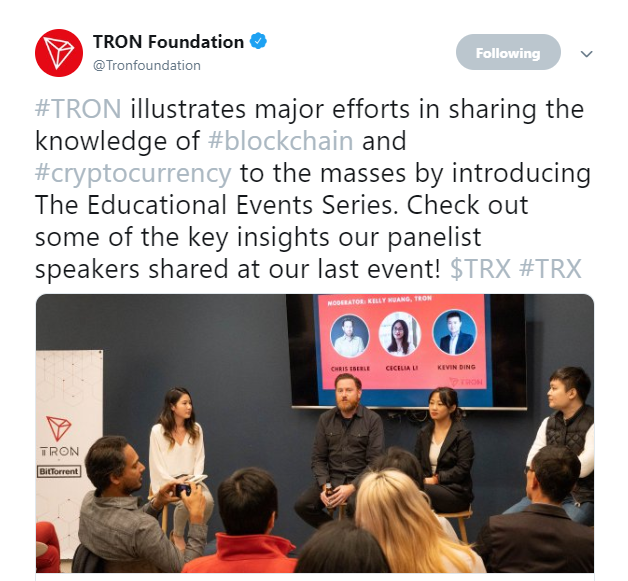 Tron launches educational events series to accelerate blockchain adoption Tron launches educational events series to accelerate blockchain adoption