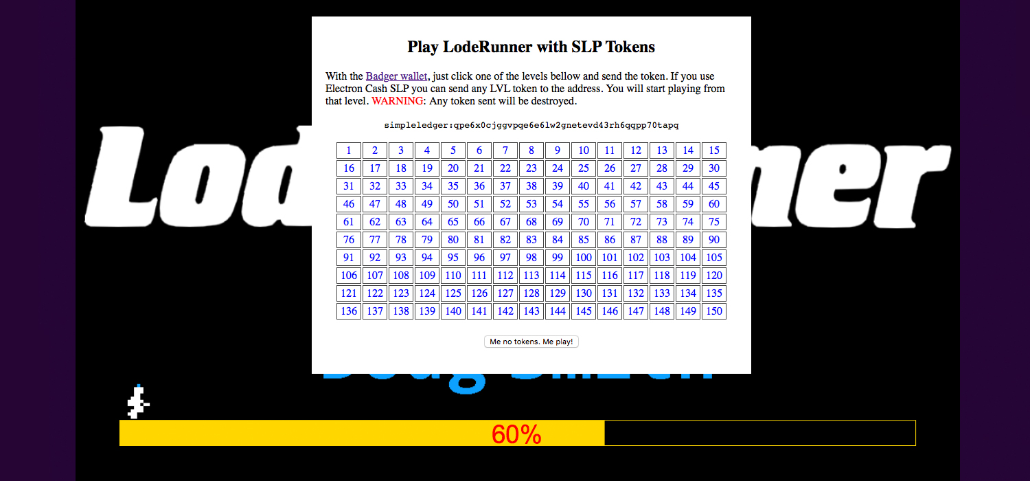 This version of lode runner is fueled by bch-powered slp tokens This version of lode runner is fueled by bch-powered slp tokens