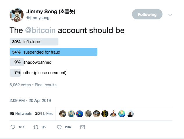 Fed-up bitcoin community favors censorship on twitter Jimmy song twitter poll