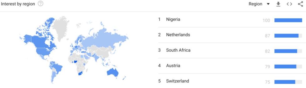 Top 5 countries where google searches for bitcoin just tripled Google searches for bitcoin