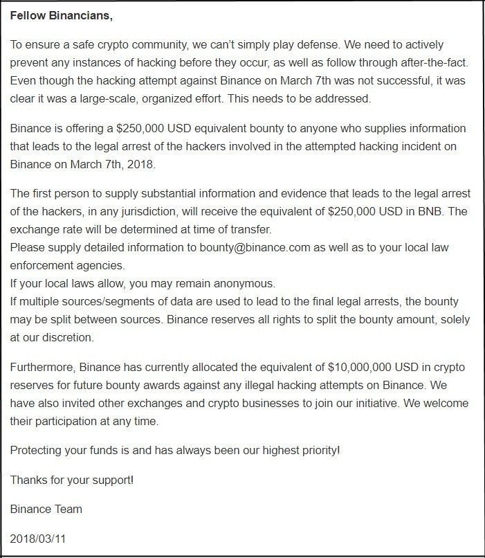 Still reeling from $54 million bitcoin hack, binance sues sequoia capital Binance bitcoin hack attempt march 2018