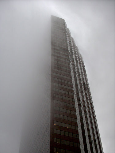 Marathon oil tower in the mist Tags