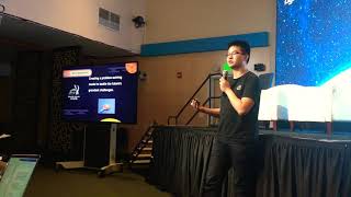Zee zheng, co-founder of spacechain giving a speech at draper university/space tech summit Zee zheng, co-founder of spacechain giving a speech at draper university/space tech summit
