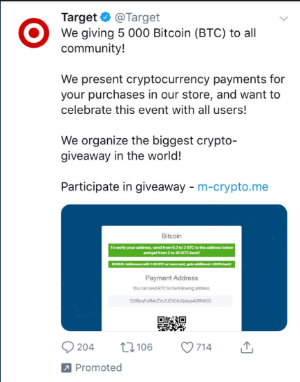 Twitter: bitcoin scammers hack retail giant target’s verified account Target twitter bitcoin scam