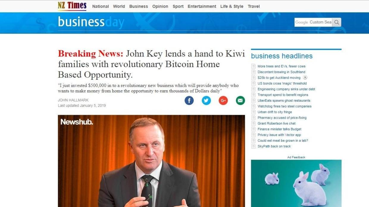 Bitcoin fraudsters use nz’s former pm john key in endorsement Bitcoin fraudsters use nz’s former pm john key in endorsement