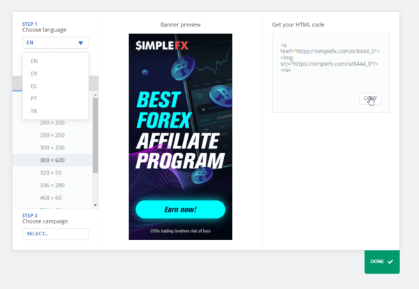 How to create your first affiliate campaign and join the best program Simplefx, affiliate
