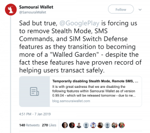 Google play store forces samourai wallet to remove security features Google play store forces samourai wallet to remove security features