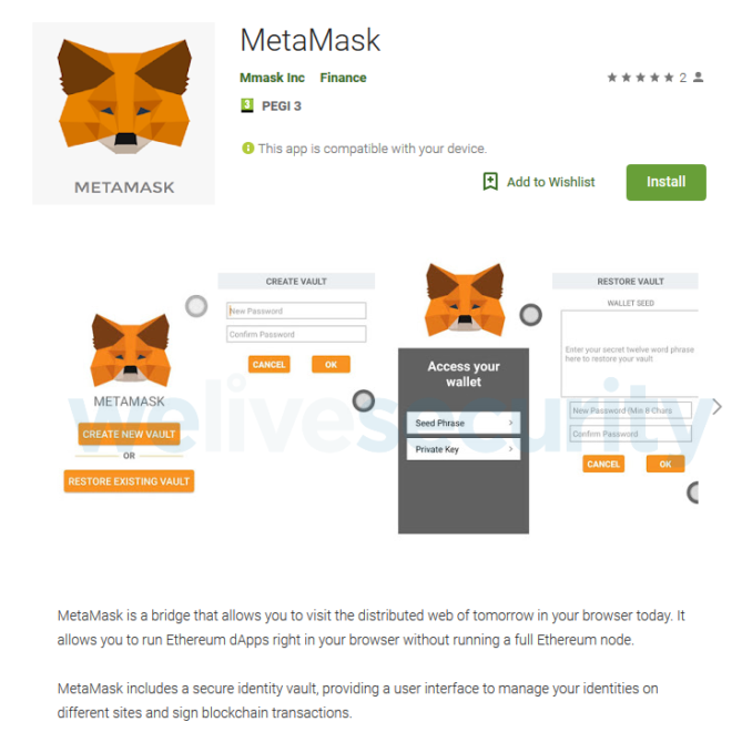 Fake metamask app that hijacks ethereum dapps removed by google Android bitcoin clipper malware