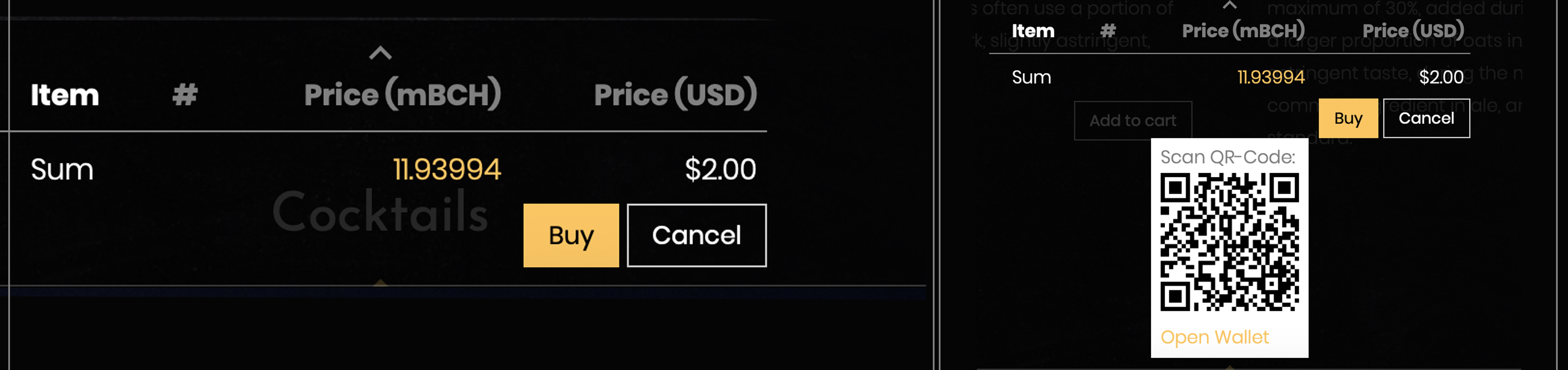 Menu. Cash allows diners to create table-specific orders and pay with bch Menu. Cash allows diners to create table-specific orders and pay with bch