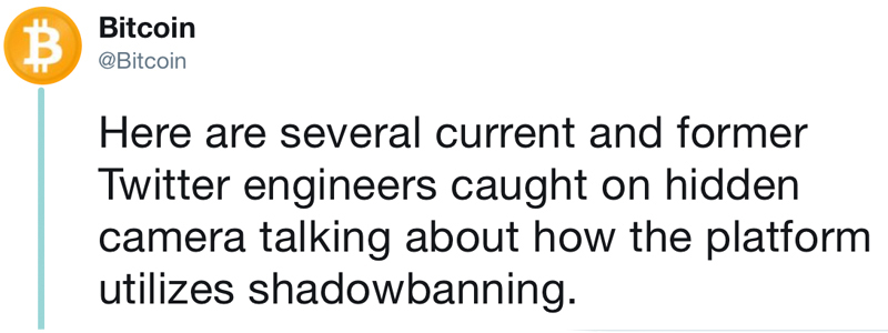 Bitcoin account accuses twitter of shadow banning to restrict its reach Bitcoin account accuses twitter of shadow banning to restrict its reach
