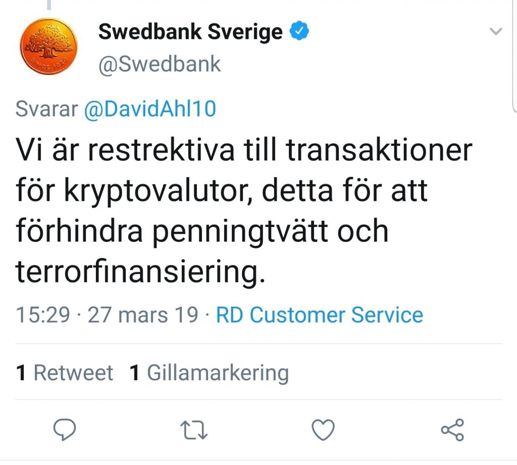 Bitcoin (btc) above $4,000 but swedbank is now “restrictive” to crypto Bitcoin (btc) above $4,000 but swedbank is now “restrictive” to crypto