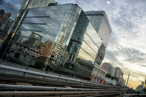 Sunset over the bts skytrain tracks Tags