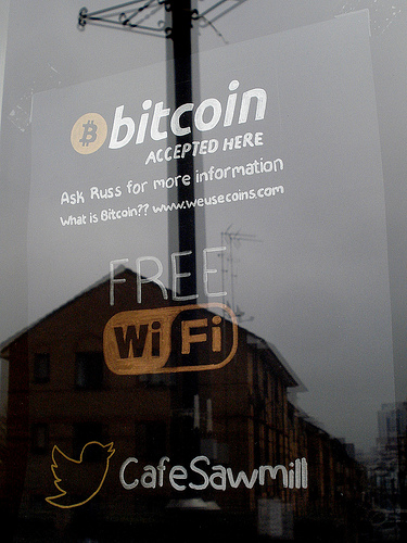 Bitcoin sign at sawmill, stratford, london e15 Tags