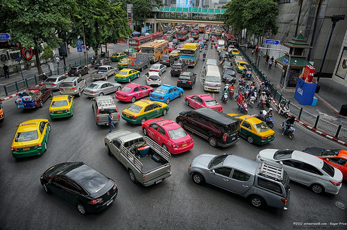 Bangkok traffic - pretty much all you would expect - chaotic and colourful! Tags