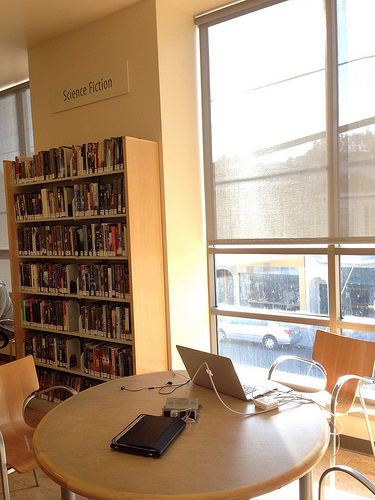 Near science fiction bookshelf in glen park library where ross ulbricht was arrested for silk road Tags