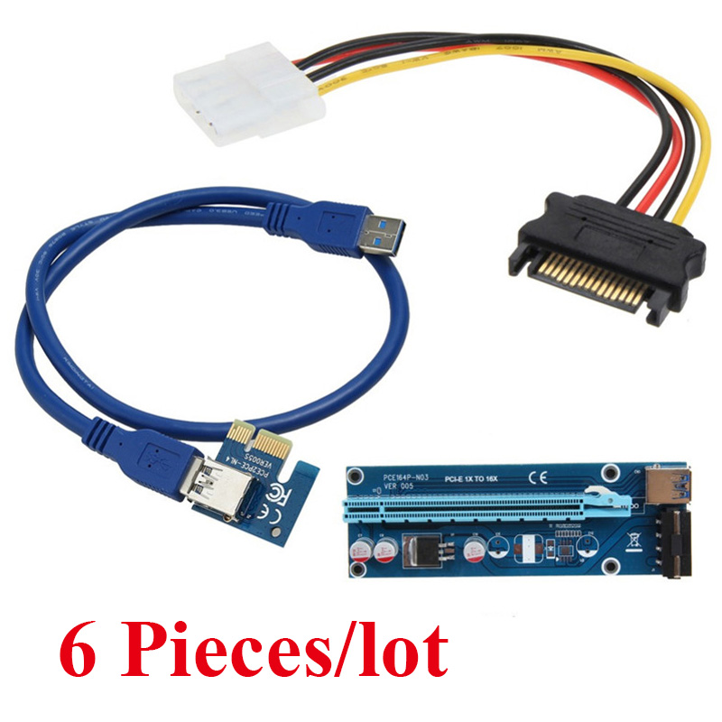 Wholesale 6pcs/lot pci-e pci e 1x to 16x mining machine enhanced extender riser card adapter 60cm power cable for <b>bitcoin</b> btc