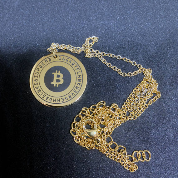 Personalised 18k gold plated stainless steel bitcoin pendant necklace