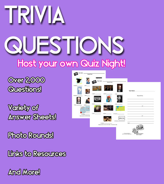 Trivia questions host your own trivia night includes thousands of questions, answer sheets & more. Digital file bitcoin accepted