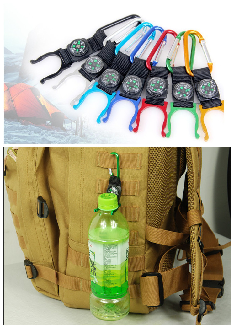 Free shipping outdoor climbing essential <b>mineral</b> water bottles hanging buckle with a small compass#1709