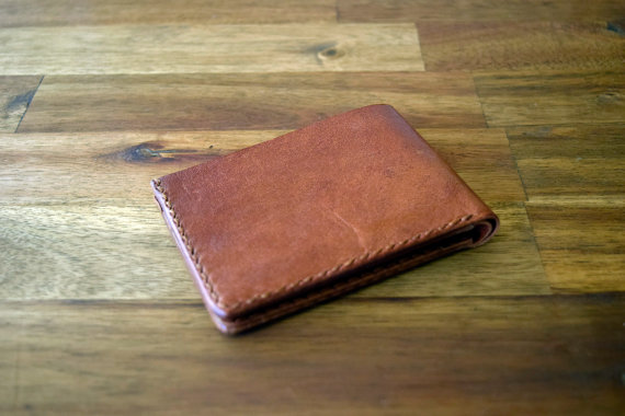 A slim design kangaroo leather wallet - cognac colour. Mens gift. Birthday gift. Groomsman gift. Bitcoin accepted.