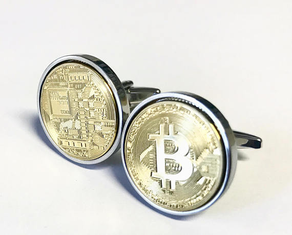 Gold plated bitcoin cufflinks - digital crypto currency - cufflink presentation box included - 100% satisfaction guarantee
