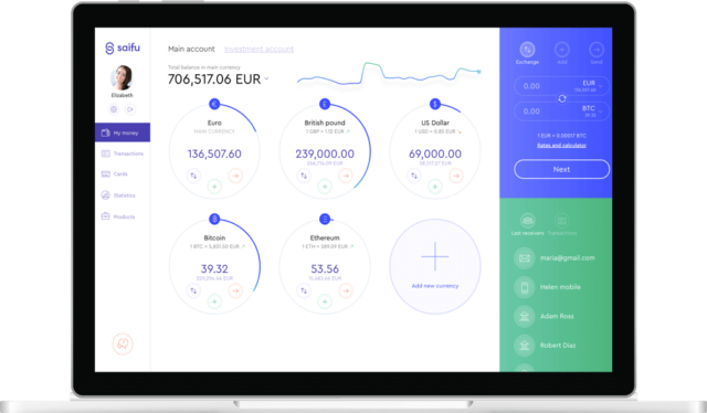 Crypto-fiat financial platform saifu to make using cryptocurrency as easy as using a traditional online bank account Saifu dashboard