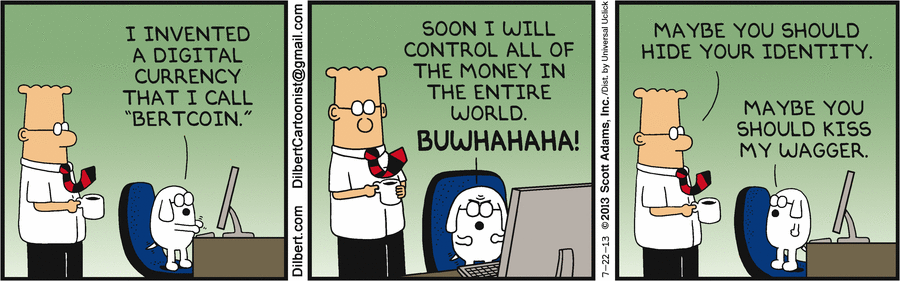 Dilbert lampoons corporate blockchain ignorance in comic strip Dilbert