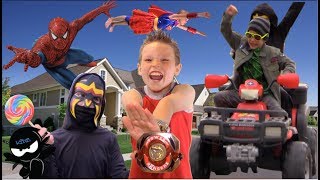 Team up! Power ranger, spiderman, supergirl battle the candy crooks! Team up! Power ranger, spiderman, supergirl battle the candy crooks!