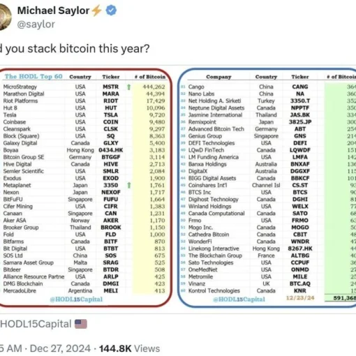 Bitcoin holdings by public companies