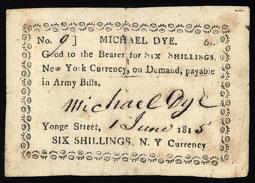 Specimen of the paper money of upper canada 1815 Tags