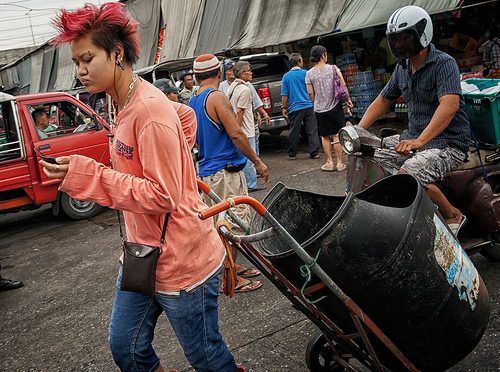 When you go to the market, be sure that your boots match your hair!