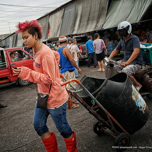 When you go to the market, be sure that your boots match your hair! Tags