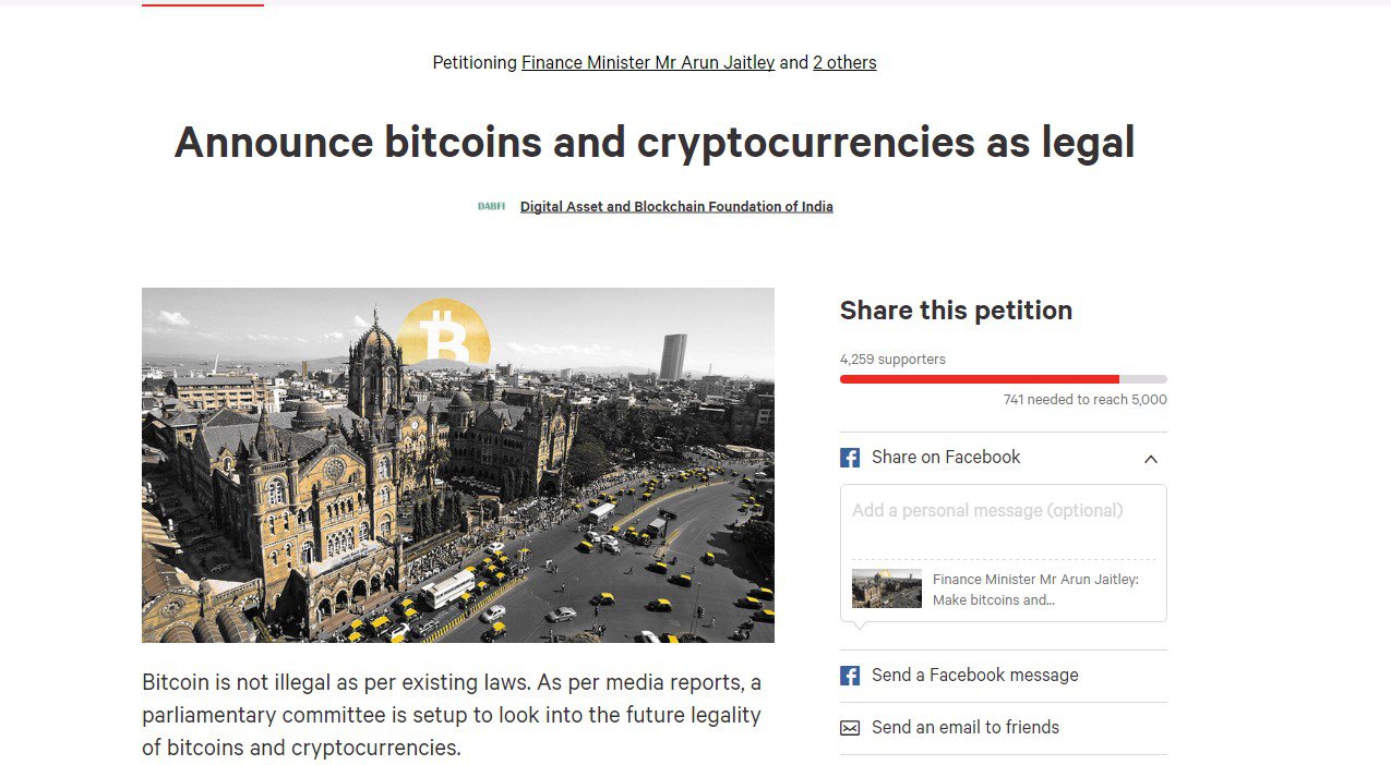 Industry petition urges indian govt to announce bitcoin is legal Industry petition urges indian govt to announce bitcoin is legal