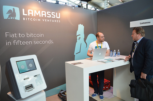 Lamassu's bitcoin atm on display. Tags