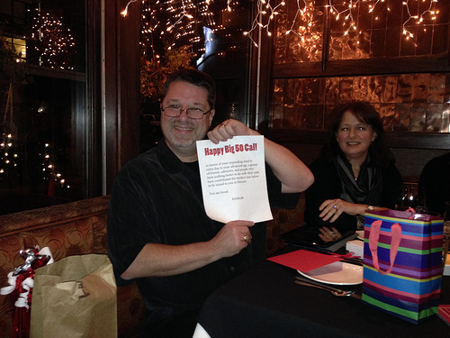 Cal evans's 50th birthday, presented with bitcoin from the community Tags