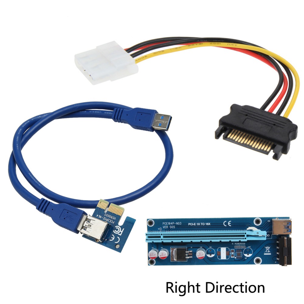 Pci-e 1x to 16x mining machine enhanced extender riser card adapter with 60cm(2 feet) usb 3. 0 & sata power cable right direction