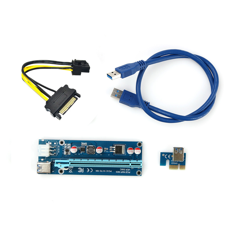 Blue pci-e pci e express 1x to 16x riser card +usb 3. 0 extender cable sata 15 pin-6pin power cable 60cm for <font><b>bitcoin</b></font> mining l3fe