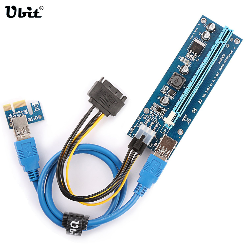 Ubit in-stock 12 pcs/lot 1x to 16x express extender riser card usb 3. 0 pcie extension sata 15pin to 6pin power cable for <b>bitcoin</b>