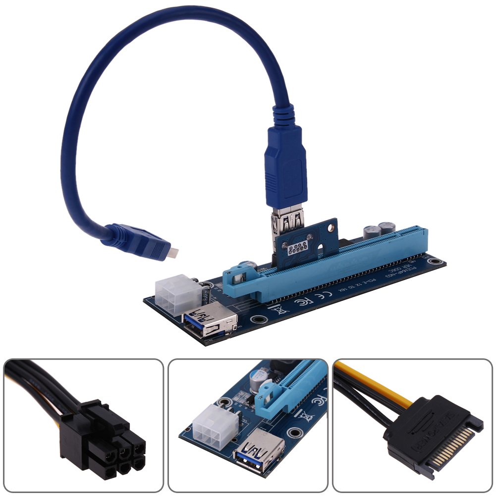 Usb 3. 0 pci-e express 1x to 16x extender riser card adapter with 30/ 60cm sata 15 pin to 6 pin power cable for <b>bitcoin</b> mining