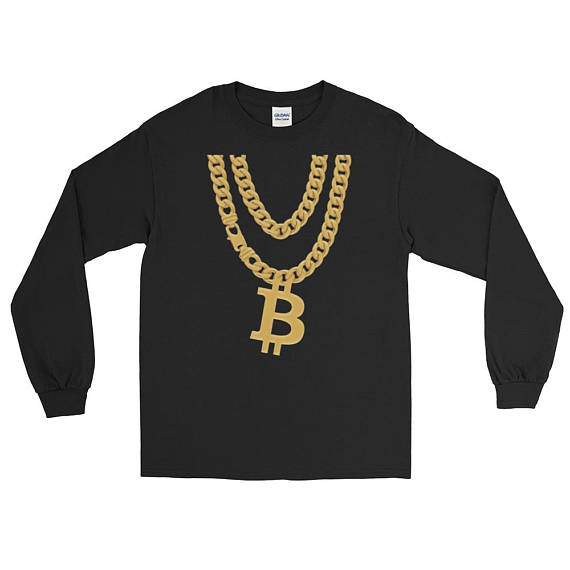 Funny bitcoin gold chain cryptocurrency necklace long sleeve t-shirt
