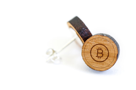 Bitcoin stud earring, wooden earring, gift for him or her, wedding gifts, groomsman gifts, bridesmaid gifts, and personalized