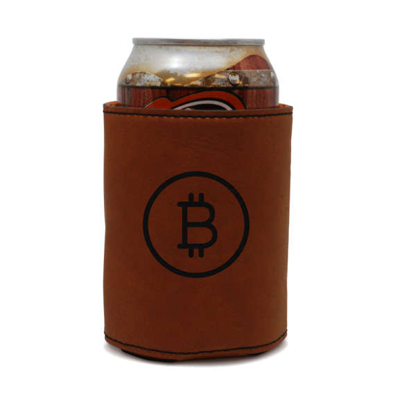Bitcoin leather can sleeve, beer sleeve, beer cooler, beer hugger