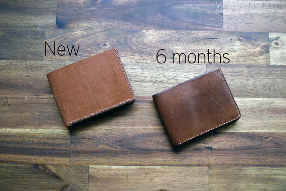 A slim kangaroo leather wallet with under pockets - cognac colour. Mens gift. Birthday gift. Groomsman gift. Bitcoin accepted.