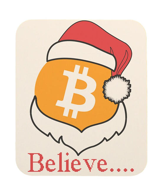 Bitcoin logo w/ santa hat "believe" mouse pad